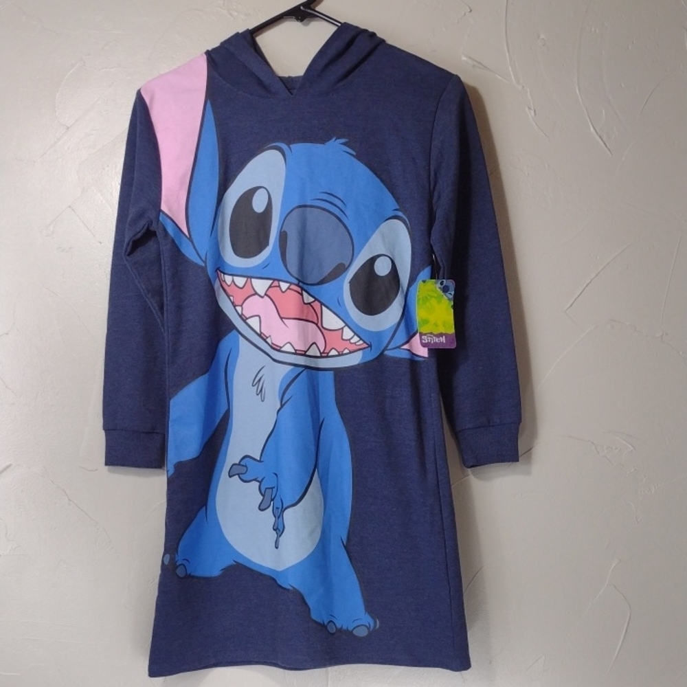 Disney Navy Stitch Graphic Hoodie Dress Girls L 10-12